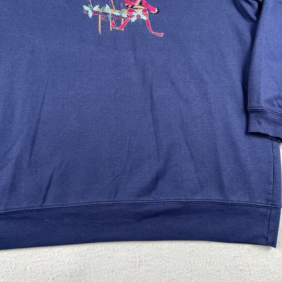 Vintage Grandma Sweater Womens Large Blue Cardinal Bird House Embroidered Collar - Picture 11 of 16